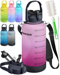 1 Gallon Water Bottle with 128 oz Capacity - Motivational Time Markers for Daily Hydration Goals - Leakproof BPA Free Tritan with Removable Straw