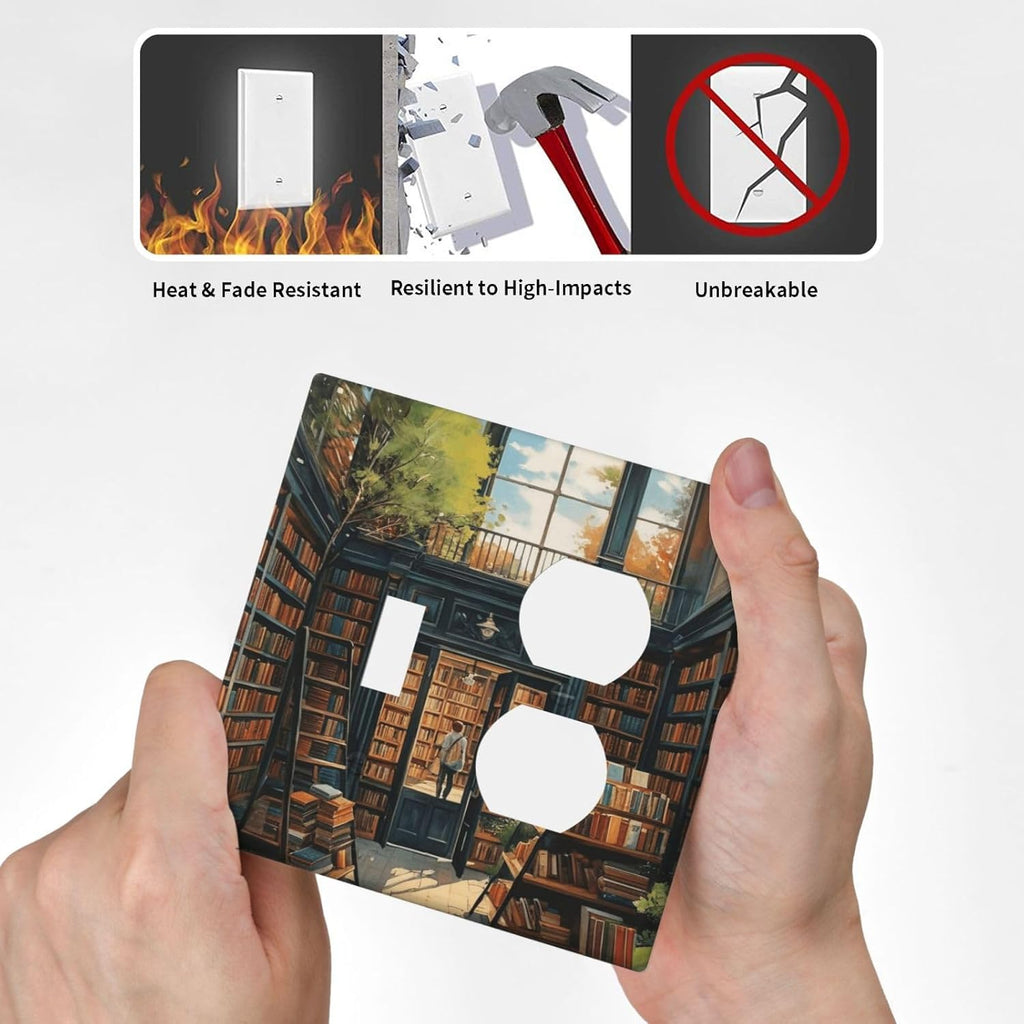 Decorative Outlet Covers Library Books Sunshine 2 Gang Wall Plate Single Toggle Duplex Light Switch Cover Switch Plate Covers Faceplate for Bedroom Home Decor