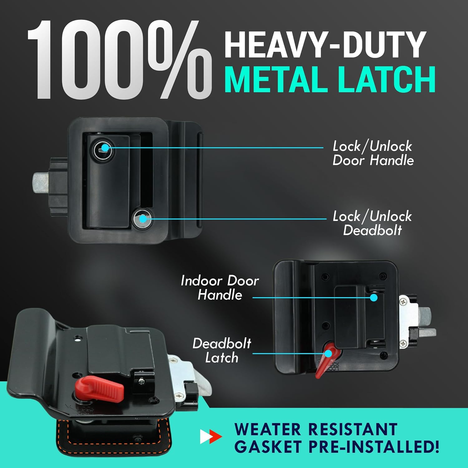 LATCH.IT Black RV Door Latch | 2 Keyed Alike RV Door Locks for Travel Trailers | Travel Trailer Door Latch | 100% Metal Camper Door Lock w/ 4 Keys | Trailer Door Lock is Easy-to-Install & Fits Most!