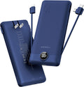 VEGER Portable Charger with Built-in AC Plug and Cables, All in One 10000mAh Ultra Slim Power Bank Travel Essentials, 15W Fast Charging Battery Pack Compatible with iPhone, Samsung, Android (Navy)