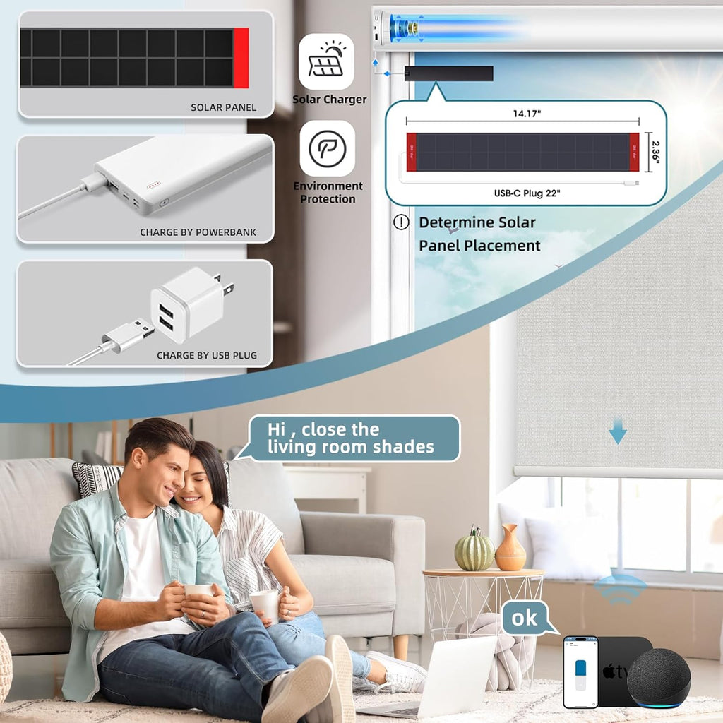 SmartWings Motorized Roller Shades Work with Homekit, 100% Blackout Smart Blinds for Windows, Cordless Remote Control Window Shades, Vigor White, Customized Size