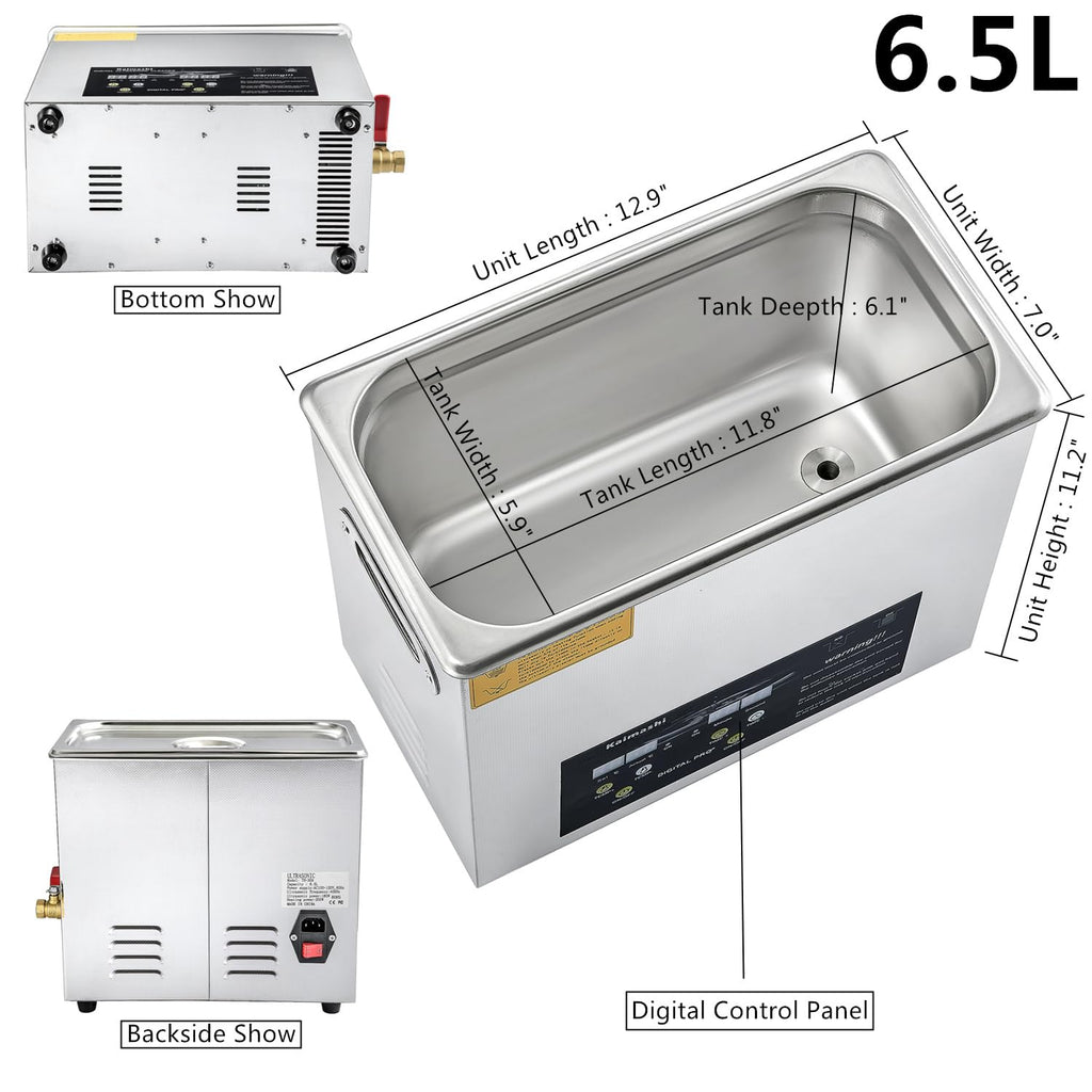 Ultrasonic Cleaner 6.5L with Digital Timer and Heater, Stainless Steel Ultrasonic Cleaning Machine for Carburetor Parts Cleaning