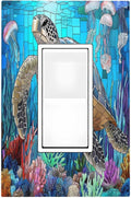 Decorative Outlet Covers Nautical Sea Turtle Coral Jellyfish 1 Gang Single Rocker Light Switch Cover Plate Wall Plates Gfci Faceplate For Kids Room Nursery Decor