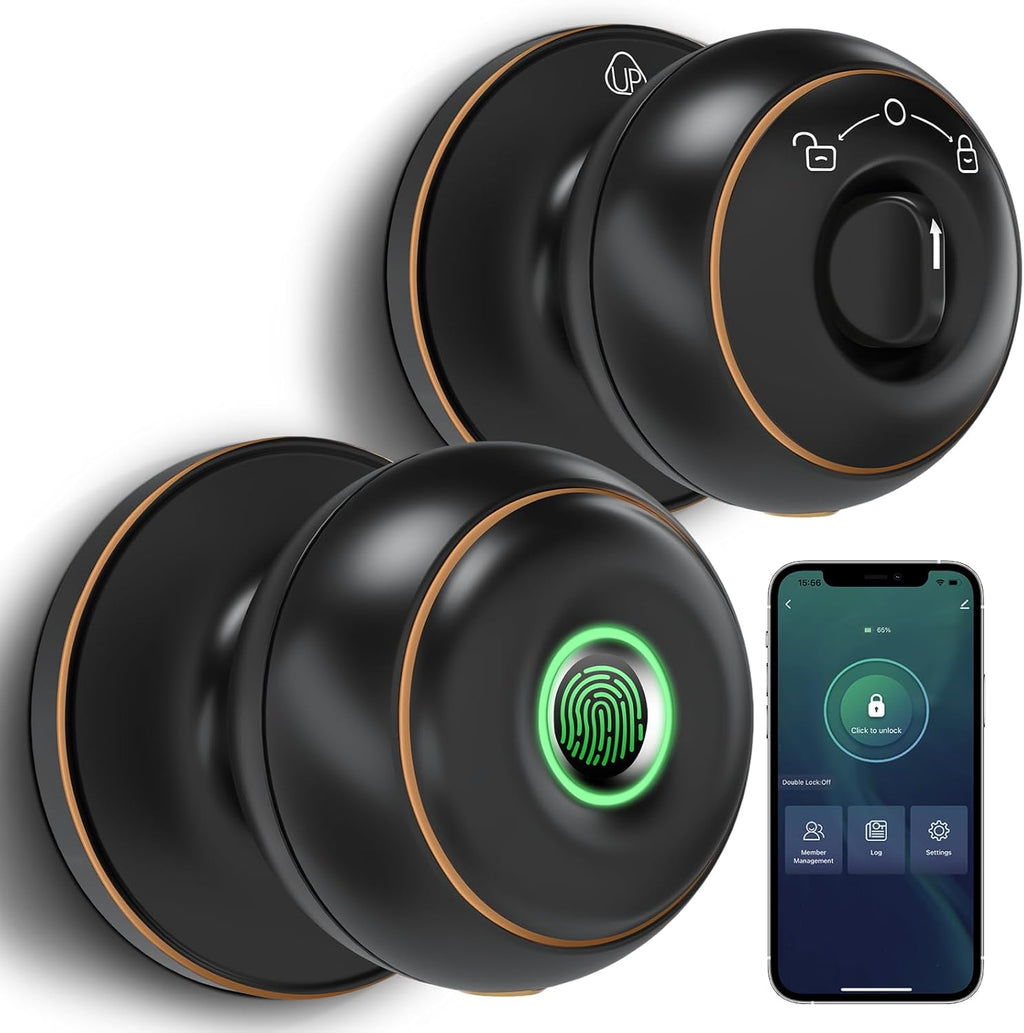 GeekTale Fingerprint Door Lock, Smart Lock with App, Biometric Door Lock, Thumbprint Door Knob, Smart Fingerprint Door Knob for Bedroom, Office, Apartment