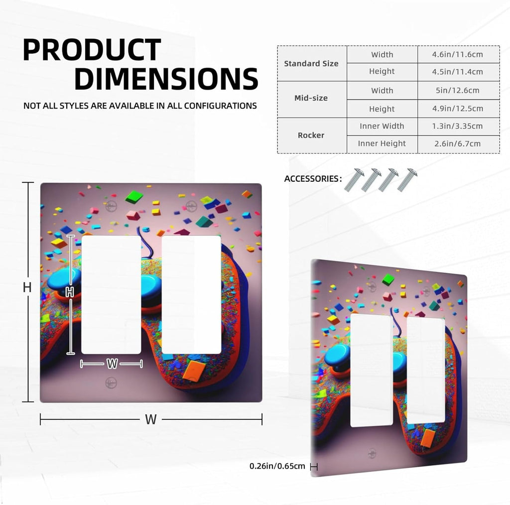 Videos Game Controller 2 Gang Double Rocker Decorative Light Switch Covers Electrical Faceplate Switchplates for Bathroom Kitchen Home