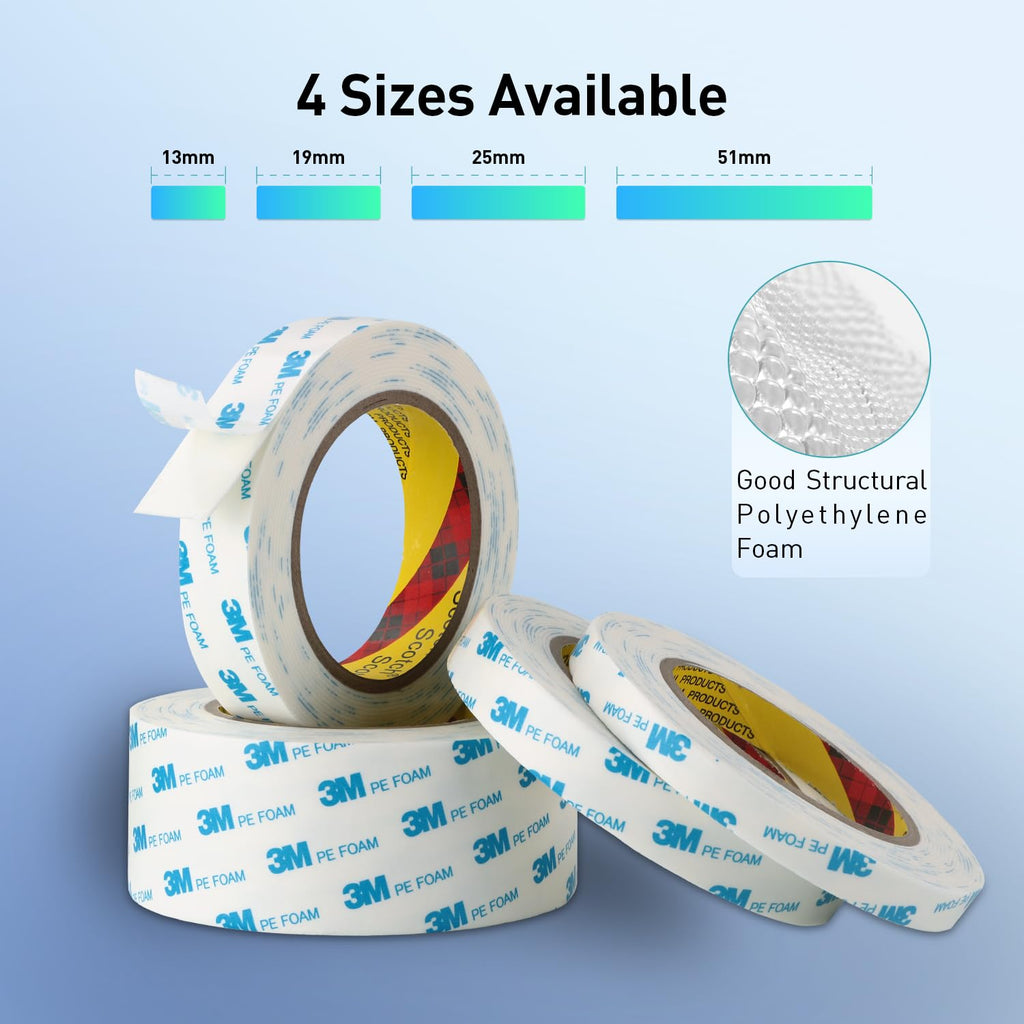 Double Sided Tape Strong Foam Tape 1" x 18Ft Made of 3M Heavy Duty Mounting Tape Waterproof PE Foam Adhesive Strips for Posters Alarm Sensors Window Shades and Other Home Office Deco