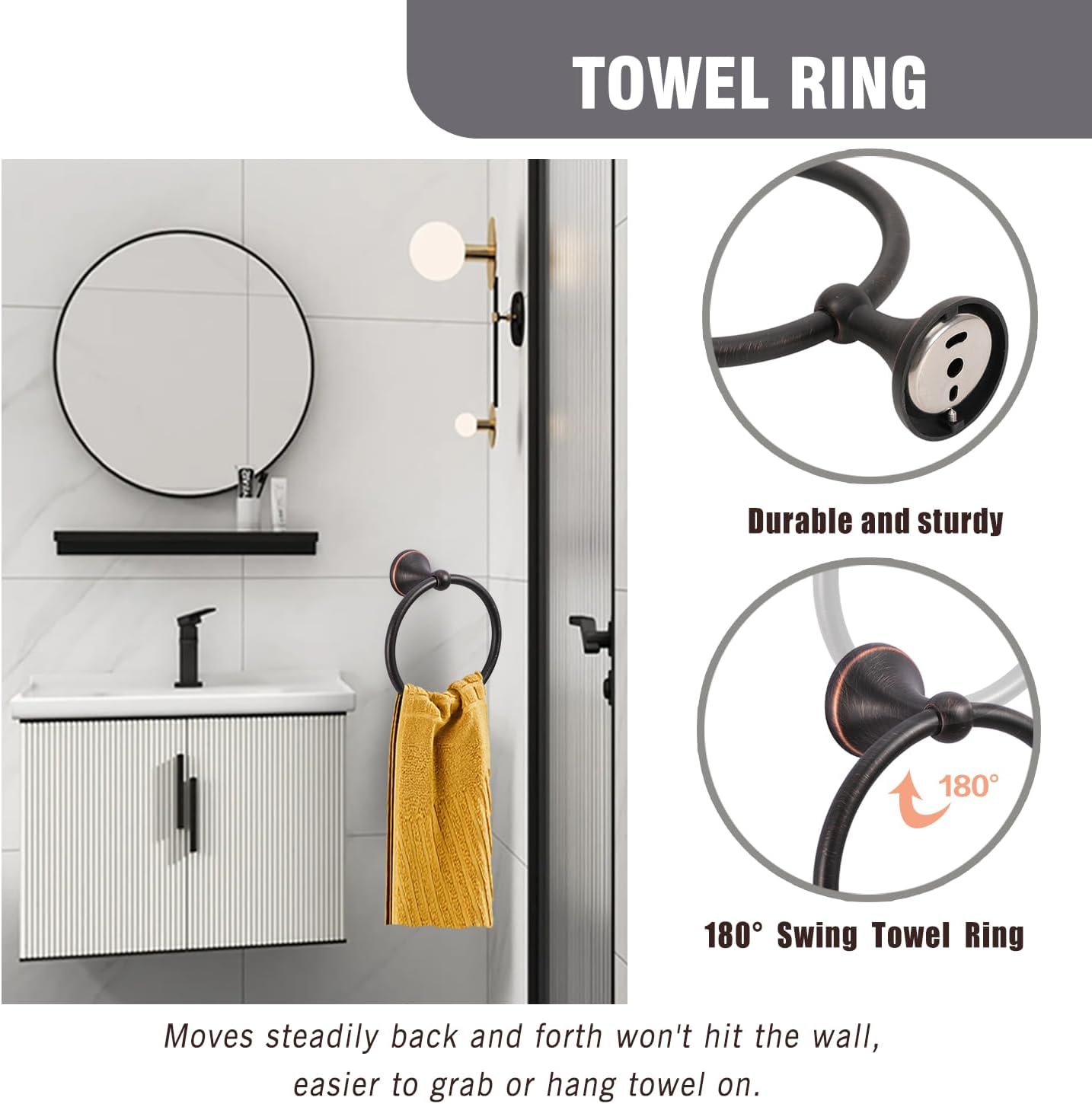 4-Piece Bathroom Hardware Set: Oil-Rubbed Bronze Bathroom Accessory Set, Towel Bars,Towel Ring,Toilet Paper Holder,Robe Hook, Wall Mounted,Optional Install Longer or Shorter Towel bar