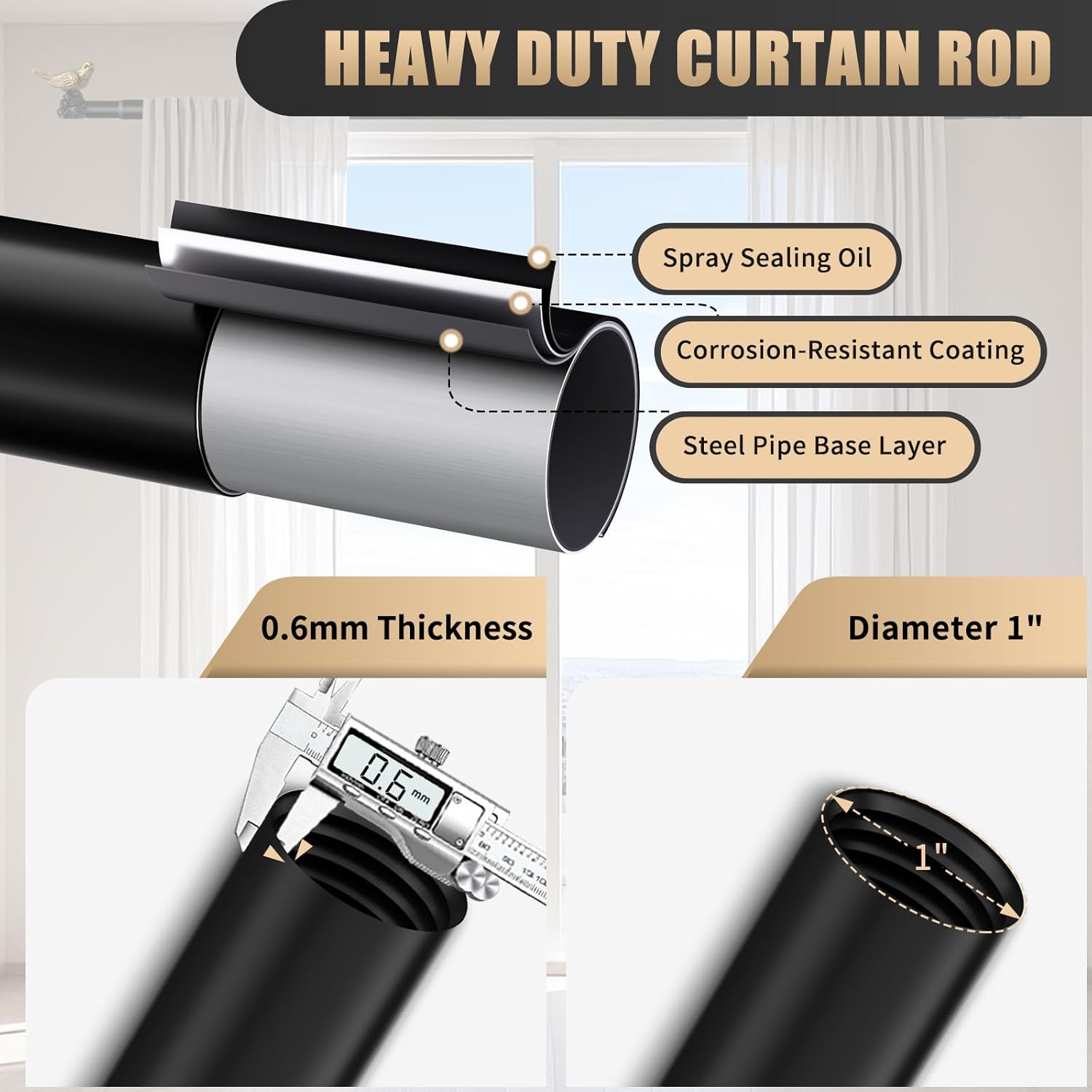 Vintage Gold Curtain Rod 72 to 144 Inches Curtain Rods for Windows Adjustable Heavy Duty Drapery Rod with Bird Finials for Living Room Bedroom
