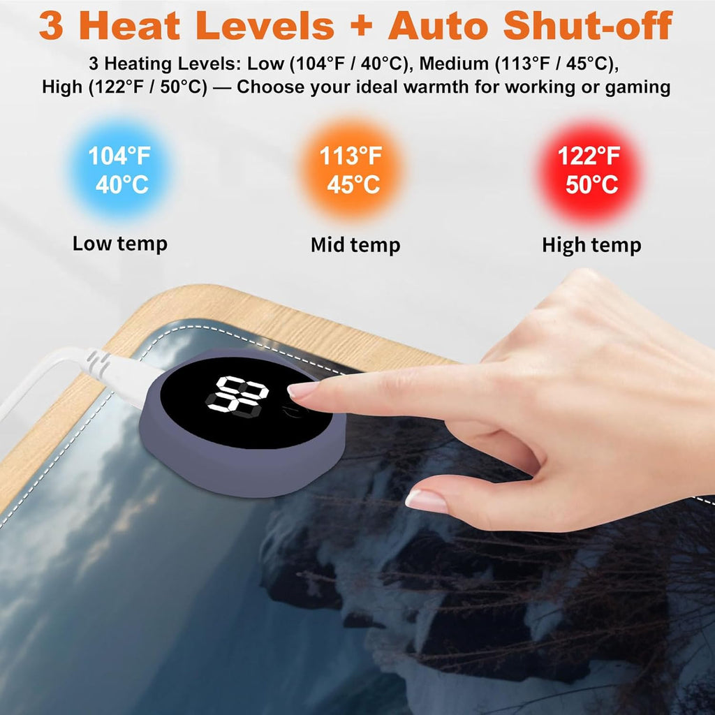 Heated Mouse Pad for Desk 31.5" x 13" – PU Leather Warm Desk Pad with 3 Heat Levels (104°F/113°F/122°F), Plug-in Electric Heating Mat with Auto Shut-Off, Waterproof & Rollable, Lone Wolf