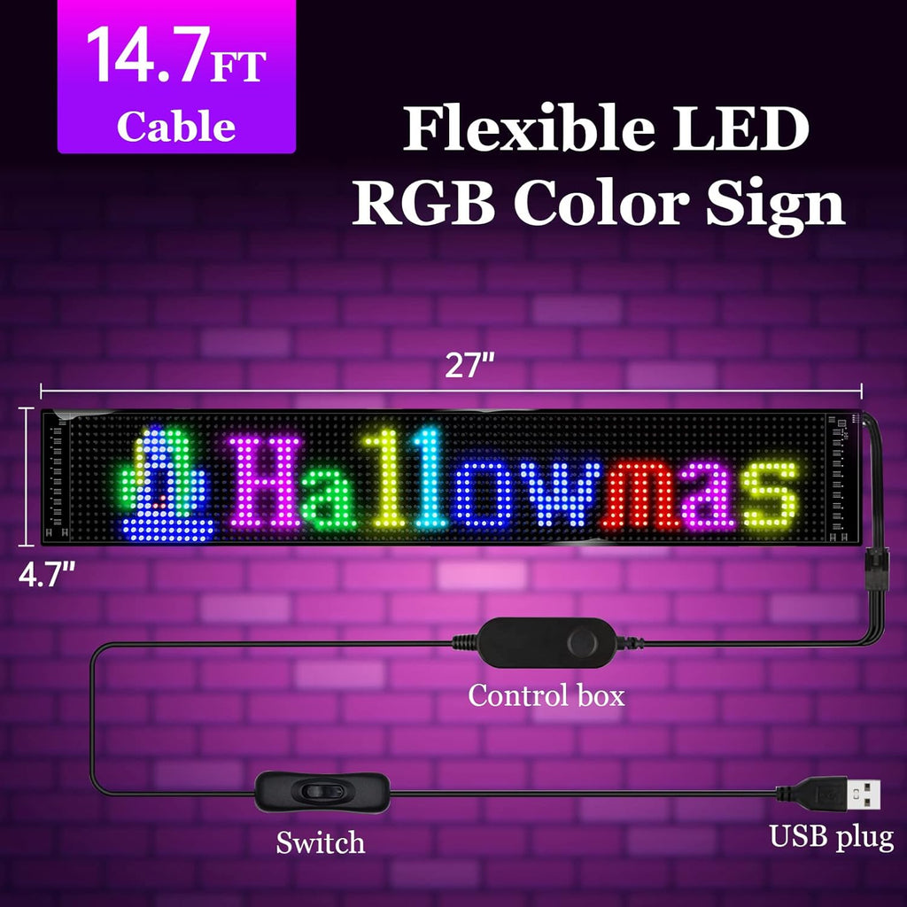 Scrolling LED Sign,LED Signs for Business,Programmable Flexible Digital Sign,Bluetooth APP,DIY Animations,Text, Graffiti (27''x5'')