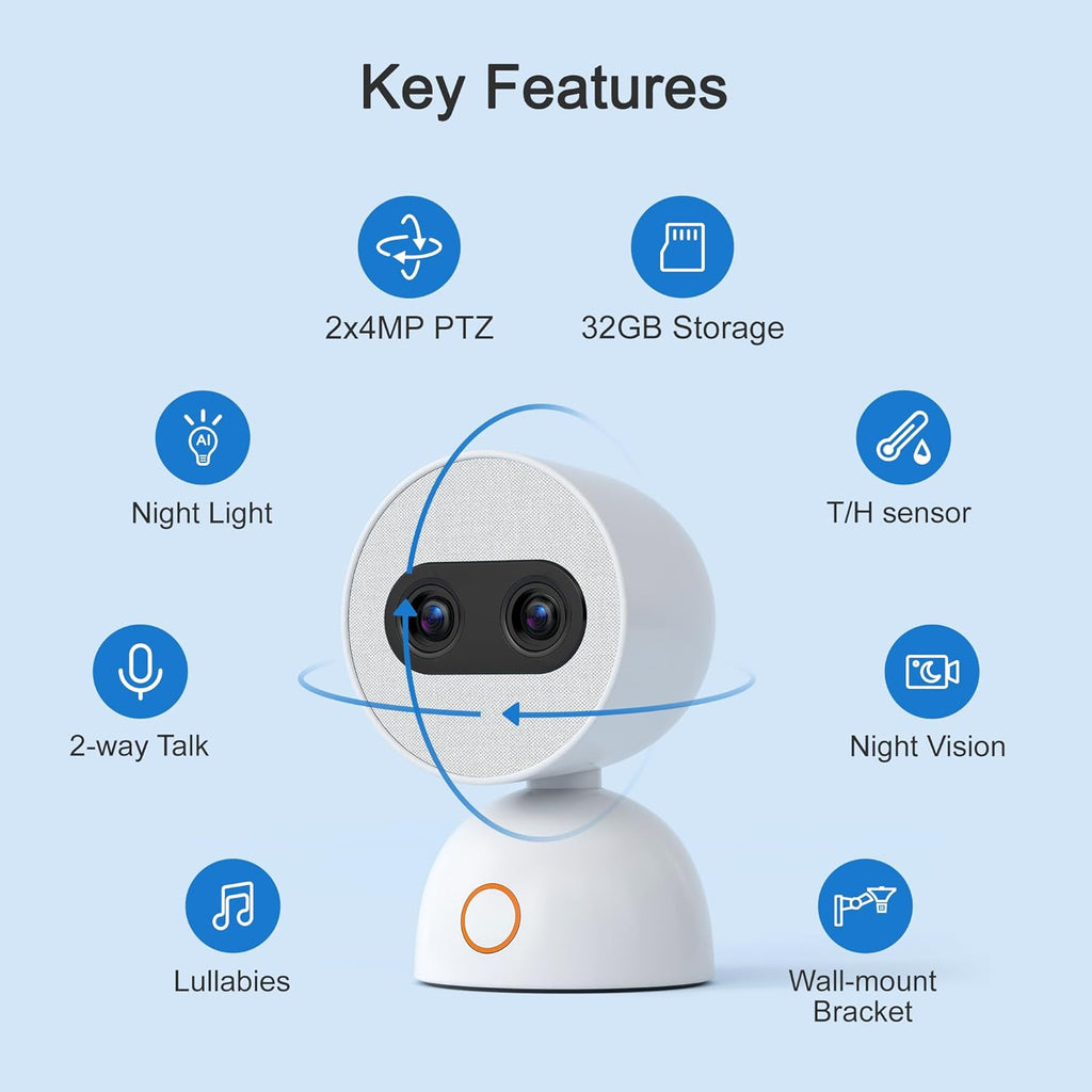Simsky Split Screen Video Baby Monitor with Cameras, Dual 4MP Cameras with 6X Zoom, 7" UHD Touch Screen Portable Audio Baby Monitor 32GB Local Storage