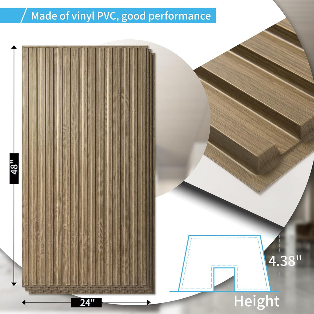 Art3d 6-Pack Slat Design 3D Wall Panels for Interior Wall Decor, 2x4 FT PVC Decorative Drop Ceiling Tiles - Walnut