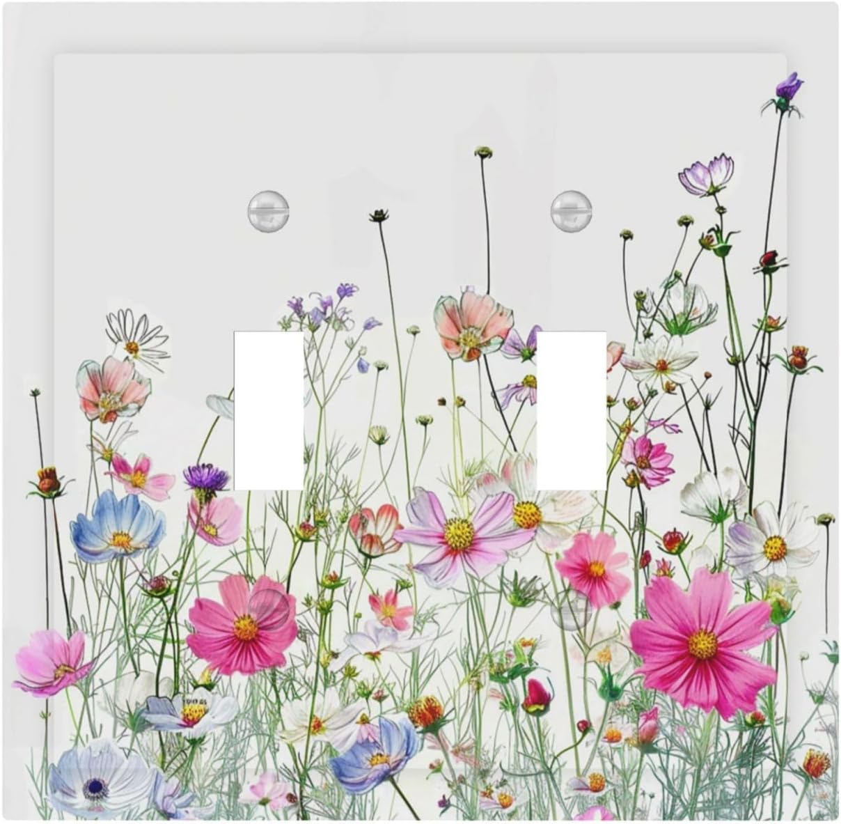 Decorative Switch Plates Boho Colorful Flowering Plant Wild Flower 2 Gang Double Toggle Outlet Light Switch Cover Wall Plate Electrical Faceplate For Bed Room Living Room Decor