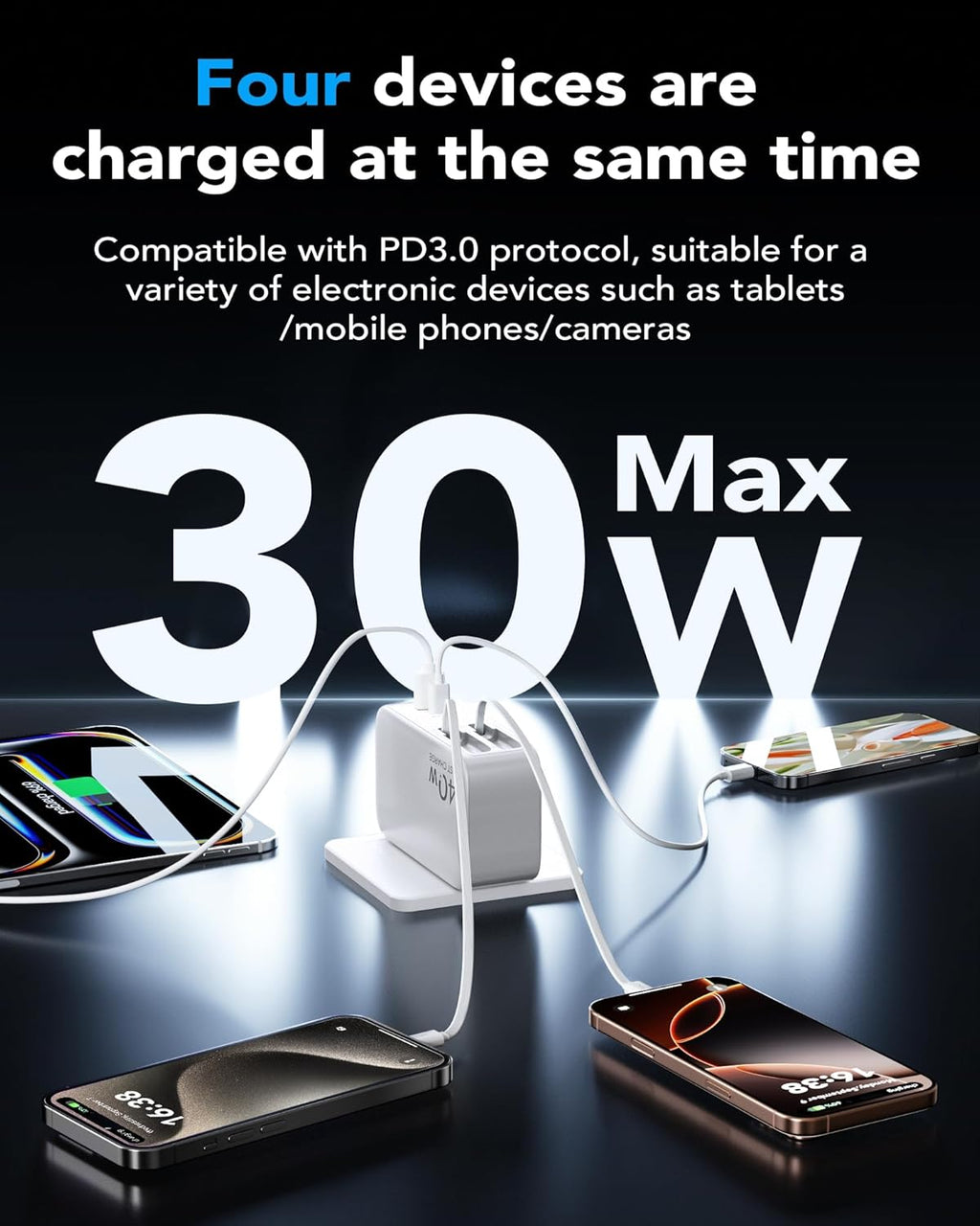Retractable USB C Charger Wall Plug with Dual 35.5in/90cm Type C Cables Cords,40W Fast Charging Foldable Block Multi Charger for All Devices for iPhone 17/16/15/14/13/12,iPad,Galaxy,Pixel