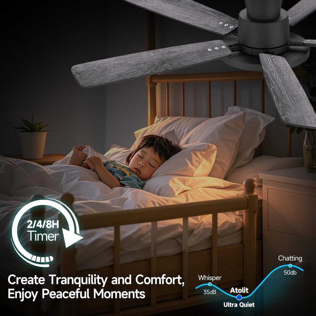 Ceiling Fans with Lights,52 inch,Quiet,Reversible Motor,Dimmable, Adjustable Color Temperature,6 Speeds,Timer, Low Profile Ceiling Fan for Bedroom,Living Room,Indoor/Outdoor Use(Gray)