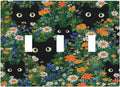 Boho Funny Black Cute Cats Daisy Wildflower Decorative Switch Plates 3 Gang Wall Plate Triple Toggle Light Switch Cover Faceplate Electrical Wall Panels For Kids Room Bed Room Decor