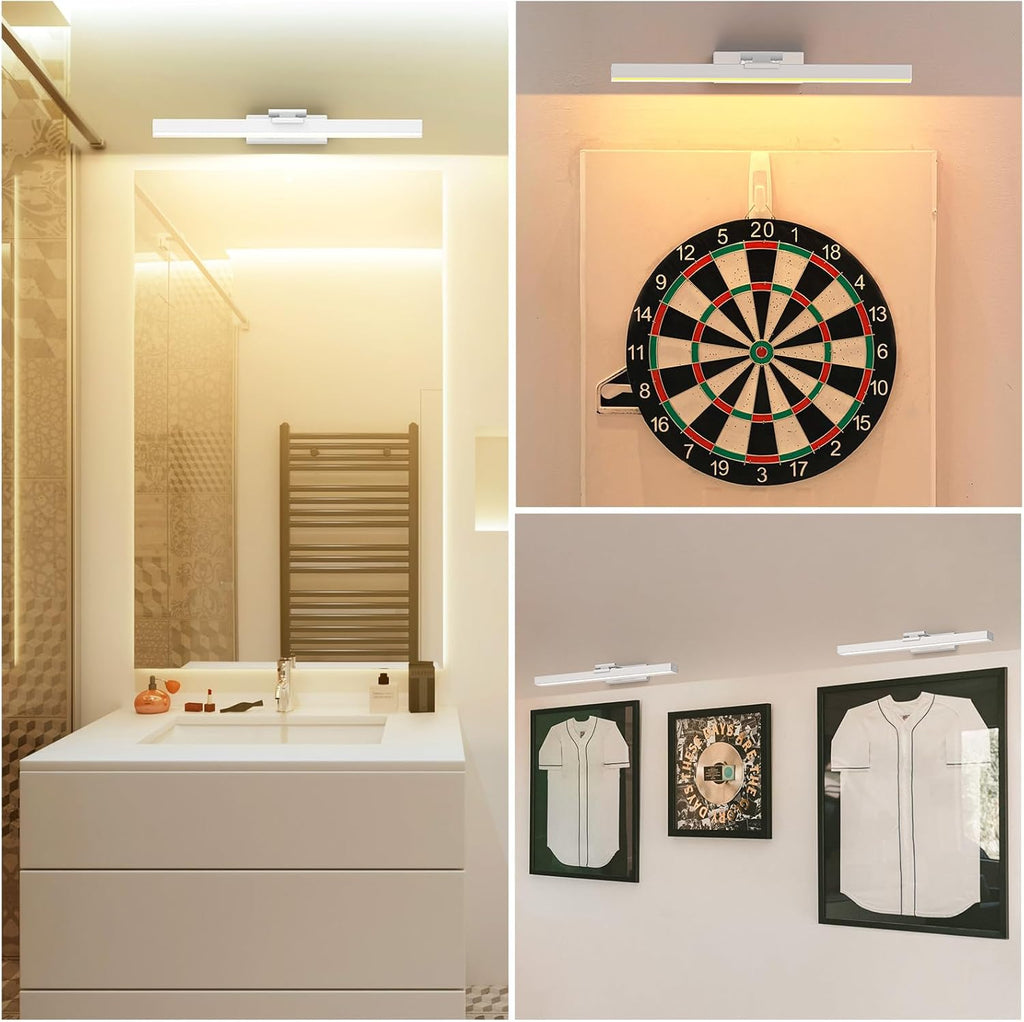 PESUTEN Picture Light Battery Operated, 16in Wireless Art Light for Paintings CCT Dimmable Recharging Wall Art Light with Remote Control for Gallery Dartboard Art Bedroom Bathroom White