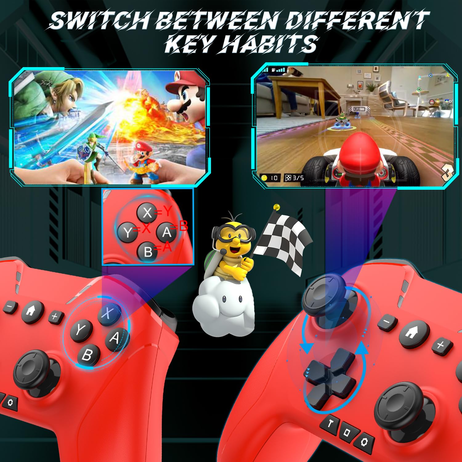 Bluetooth Controller for Switch/Mac/PC/Steam/Mobile Phone/iOS/Android//TV/iPad/Table/Apple Arcade MFi Games, switch pro controller wireless with Adjustable Dual Motion,Turbo,Macros,6-Axis,Wake Up for Black Myth: Wukong (Black) (Purple) (Red)