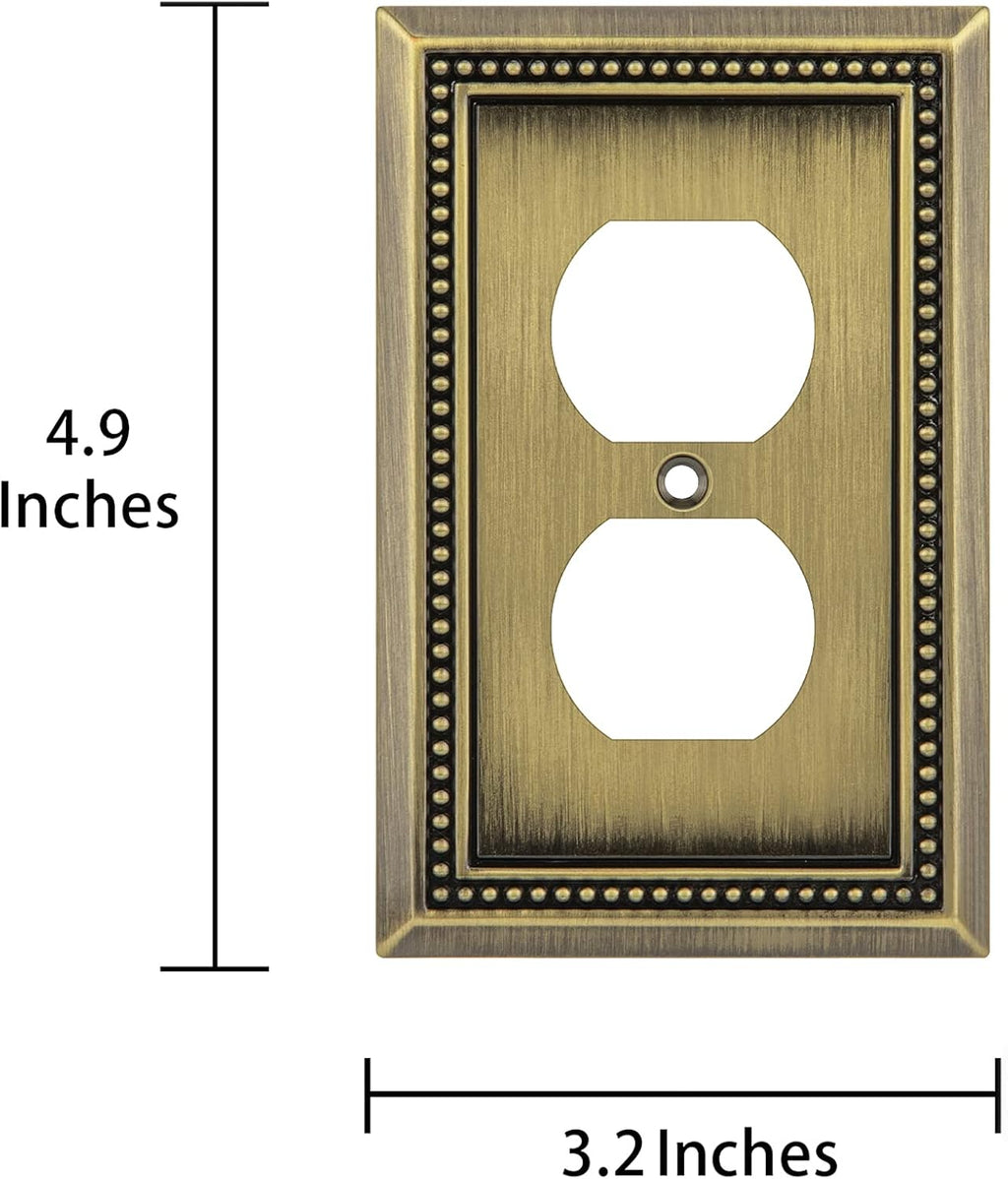 Henne Bery Sunken Pearls Heavy Duty Decorative Wall Plate Switch Plate Outlet Cover (Single Duplex, 3 Pack, Antique Brass)