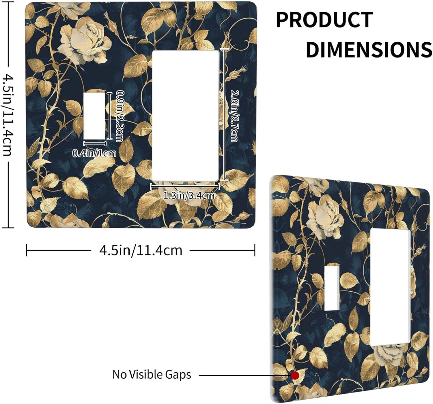 Outlet Covers Boho Vintage Floral Golden Flower Dark Blue Background 1 Toggle 1 Rocker Combination Decorative Wall Plate Electrical Switch Plates Light Switch Cover Plate for Bedroom