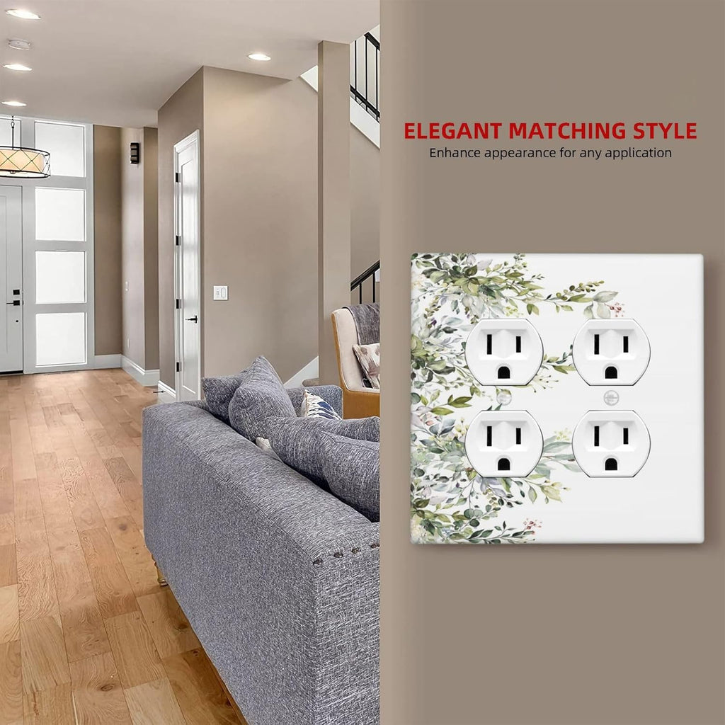 Decorative Outlet Covers Rustic Eucalyptus Leaves Green Leaf 2 Gang Wall Plate Double Duplex Light Switch Cover Switch Plate Covers for Country Bedroom Home Decor