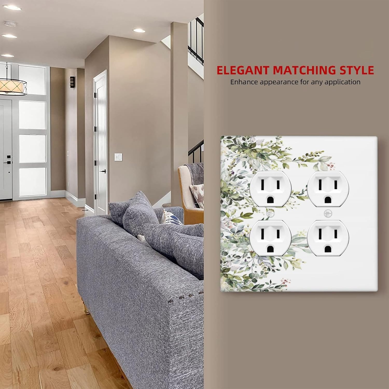 Decorative Outlet Covers Rustic Eucalyptus Leaves Green Leaf 2 Gang Wall Plate Double Duplex Light Switch Cover Switch Plate Covers for Country Bedroom Home Decor