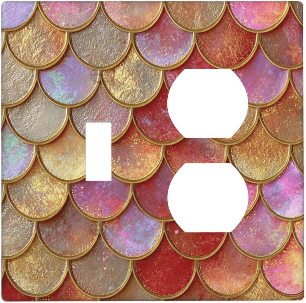 Mermaid Glitter Scale Rainbow Gold Fish Scales Wallplates 1 Toggle 1 Duplex Switch Plate Electrical GFCI Faceplate Decorative Light Switch Covers for Bed Room Home Decor
