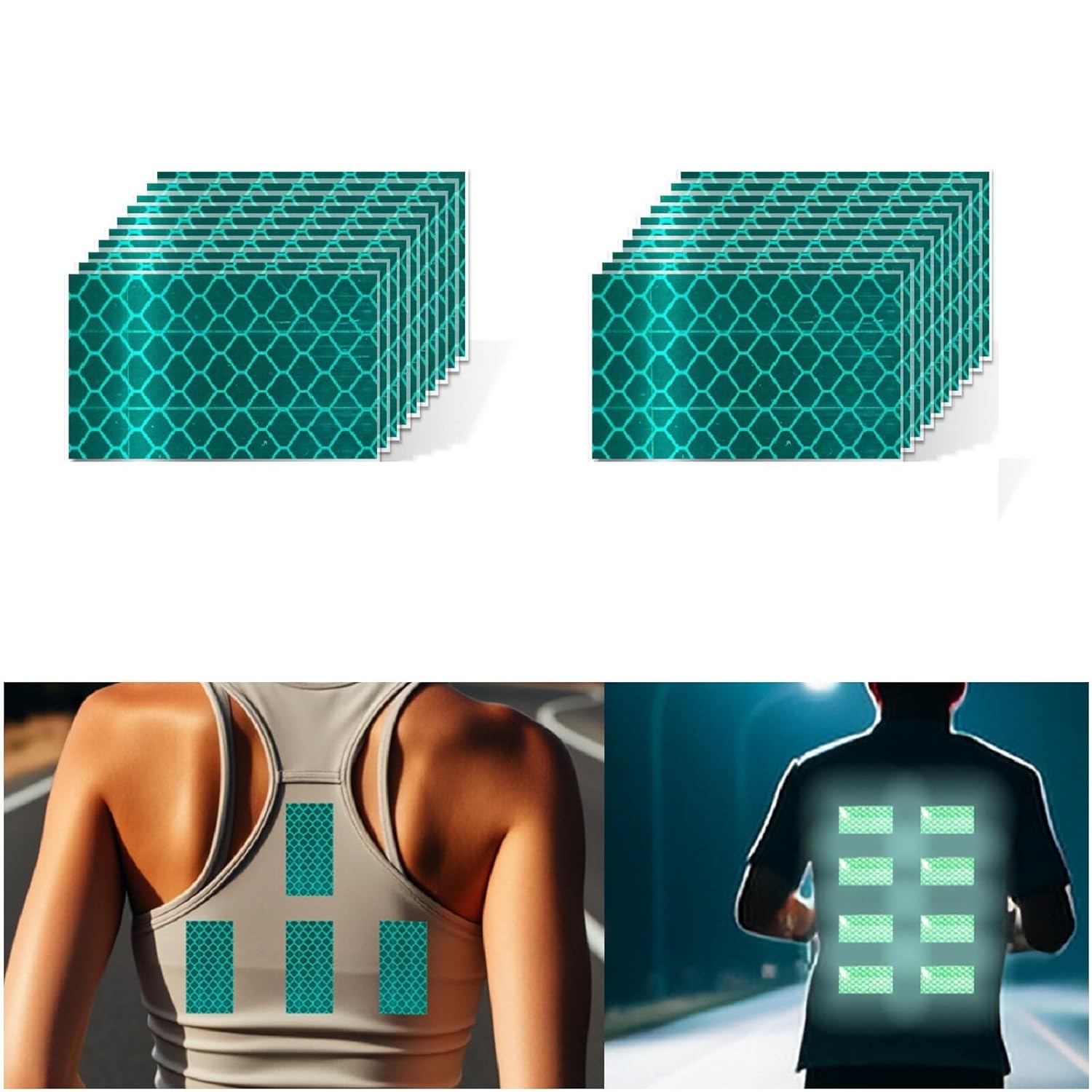 Non Fading Green Reflective Stickers 1 inch X 2 inch, Outdoor Waterproof High Visibility Warning Safety Adhesive Reflector Tape (20 Pcs)