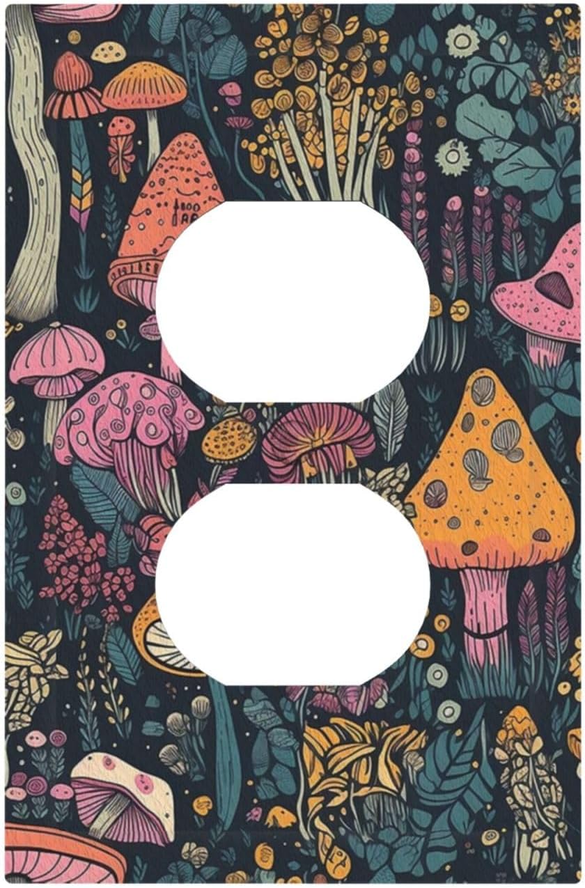 Decorative Light Switch Cover Multicolored Mushrooms Colorful Plant Single Rocker Personalized Wall Plate Switchplate 1 Gang Outlet Covers Decora Light Switch Plate for Home Decor