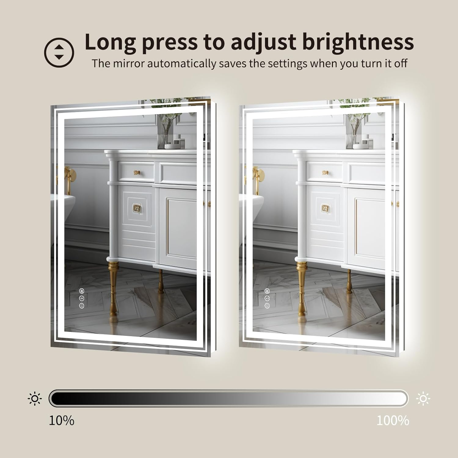 WTTY LED Bathroom Mirror with Backlit and Front Light, 24" X 31.5" Stepless Dimmable LED Mirror for Bathroom,Anti-Fog Lighted Bathroom Vanity Mirror Modern for Wall,Memory Function,Shatter-Proof