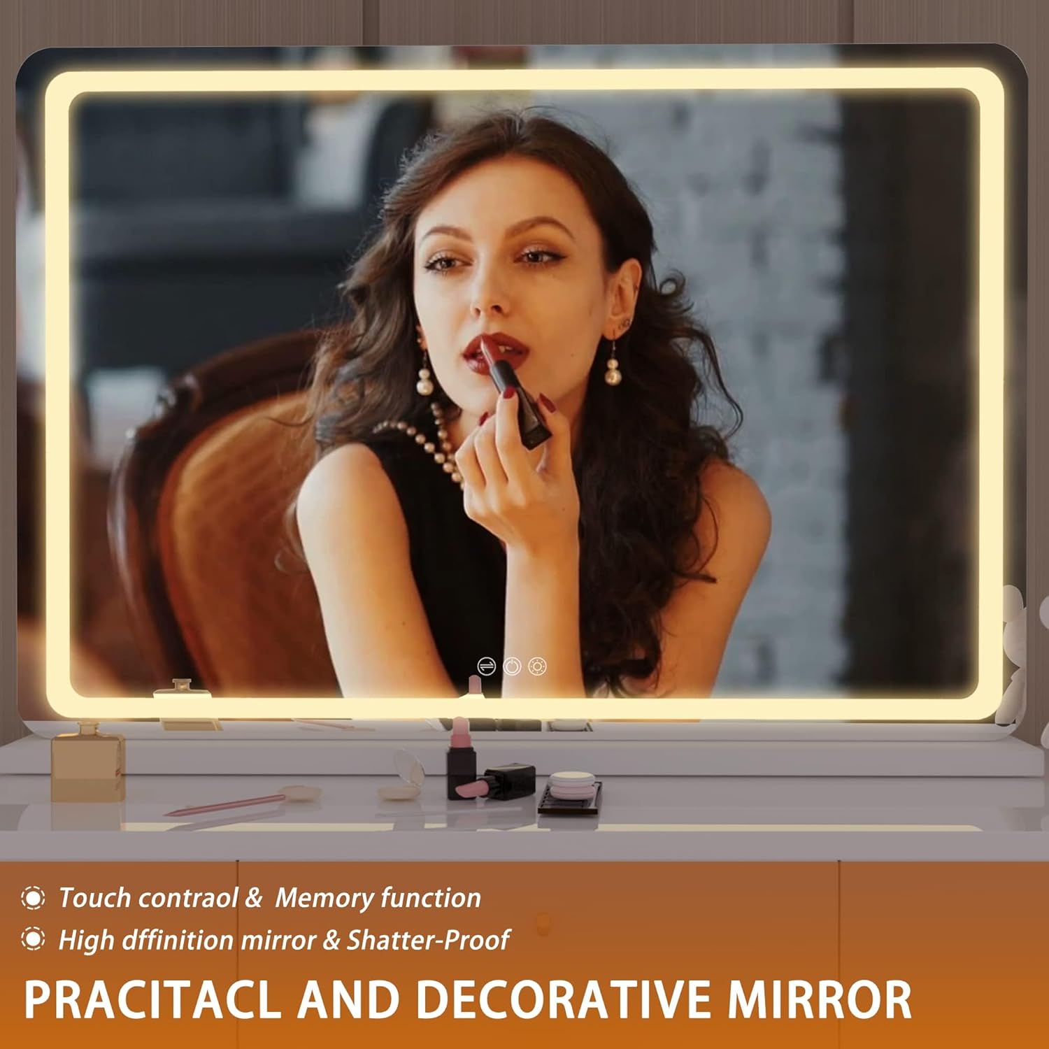 Hasipu Vanity Mirror with Lights, 22.8" x 18" LED Makeup Mirror, Lighted Makeup Mirror with Dimmable 3 Modes, Touch Screen Control Vanity Mirror Round White