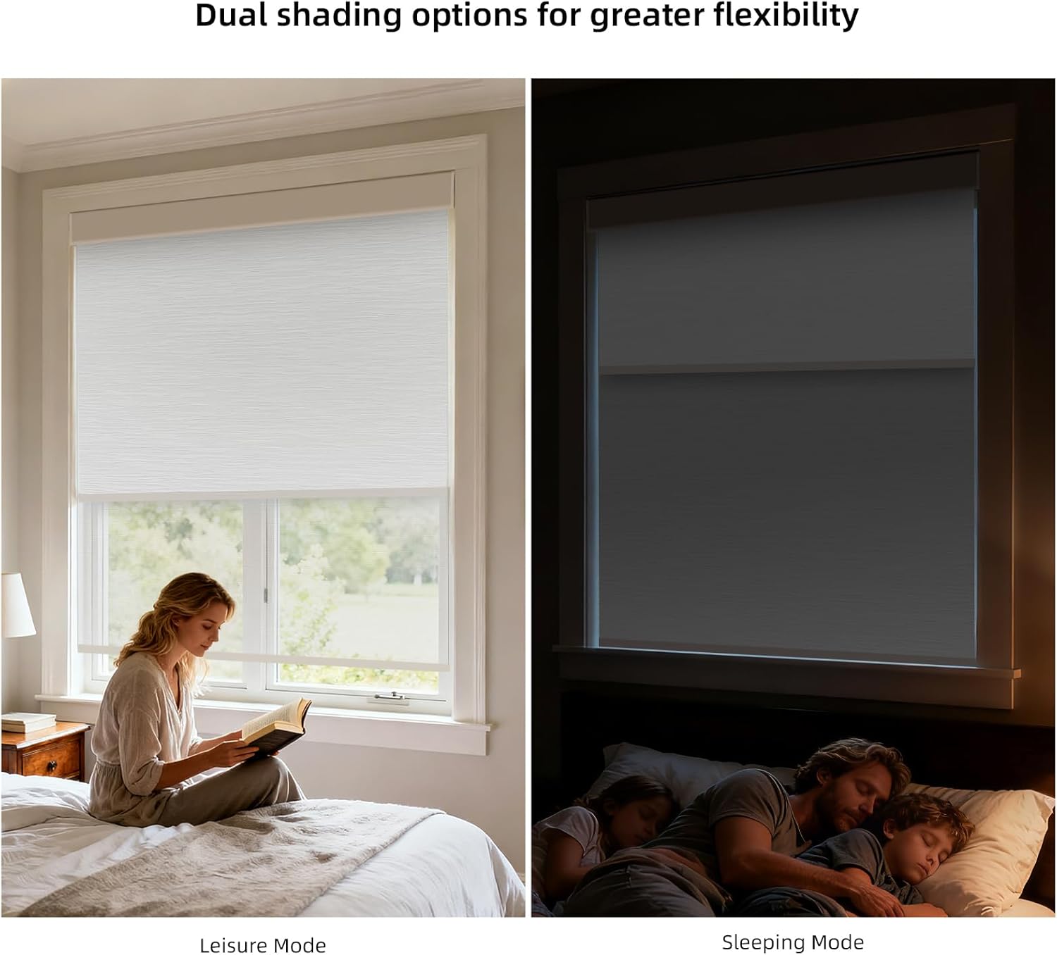 ZSTARR Motorized Day and Night Dual Smart Blind for Window with Valance Rechargeable Motor,Blackout Roller Shade Custom Size,with Valance Suitable for Home,Office (Full Blackout White)
