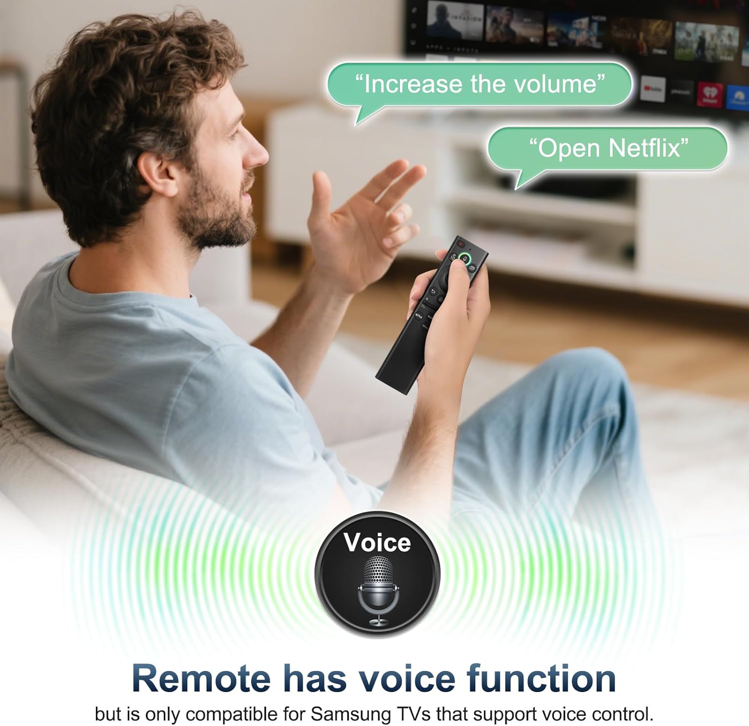 for Samsung-Smart-TV-Remote-Control-Replacement,Universal Remote for 2019 2025 Samsung Frame Curved Crystal Smart TVs, with Voice Control