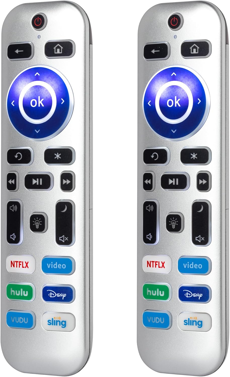 2 Pack Backlit Remote Control Only for Roku TV, Fit for TCL/Onn/Hisense/Element/Sharp/Philips/Westinghouse/Insignia/JVC/RCA/Hitachi/Sanyo Roku Series TVs (Not for Roku Stick and Box)-Silver