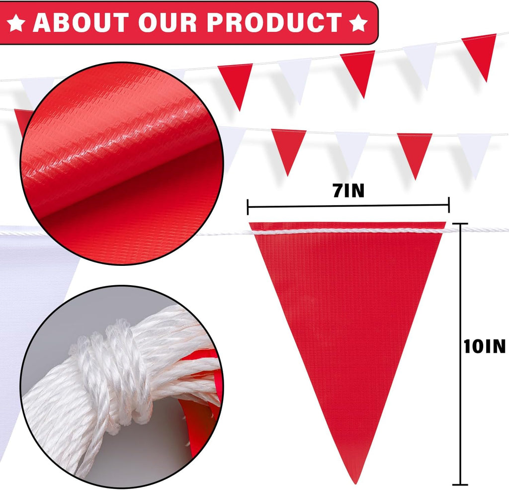 XIFAN Red and White Multicolor Pennant Banner Flags 7''x10'' Waring Safety Rooftop Flagging Barrier - 105FT 45 Flags String