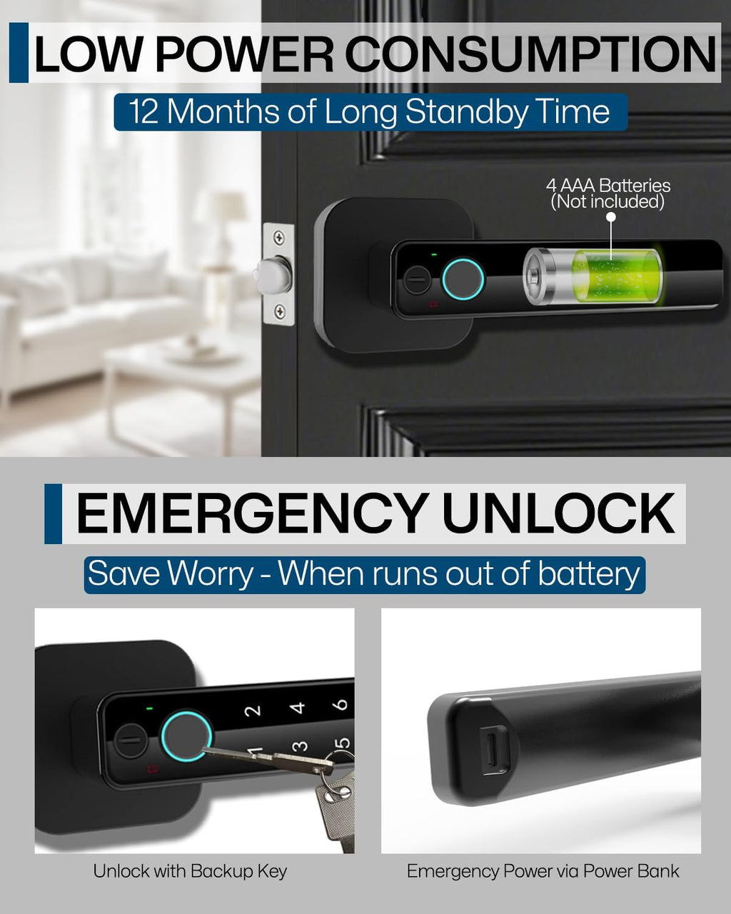 5-in-1 Smart Fingerprint Door Lock,Keyless Entry Digital Knob, Bluetooth App Control, Card and Key, Biometric Door Knob with Handle, Easy to Install for Exterior, Interior, Bedroom Doors