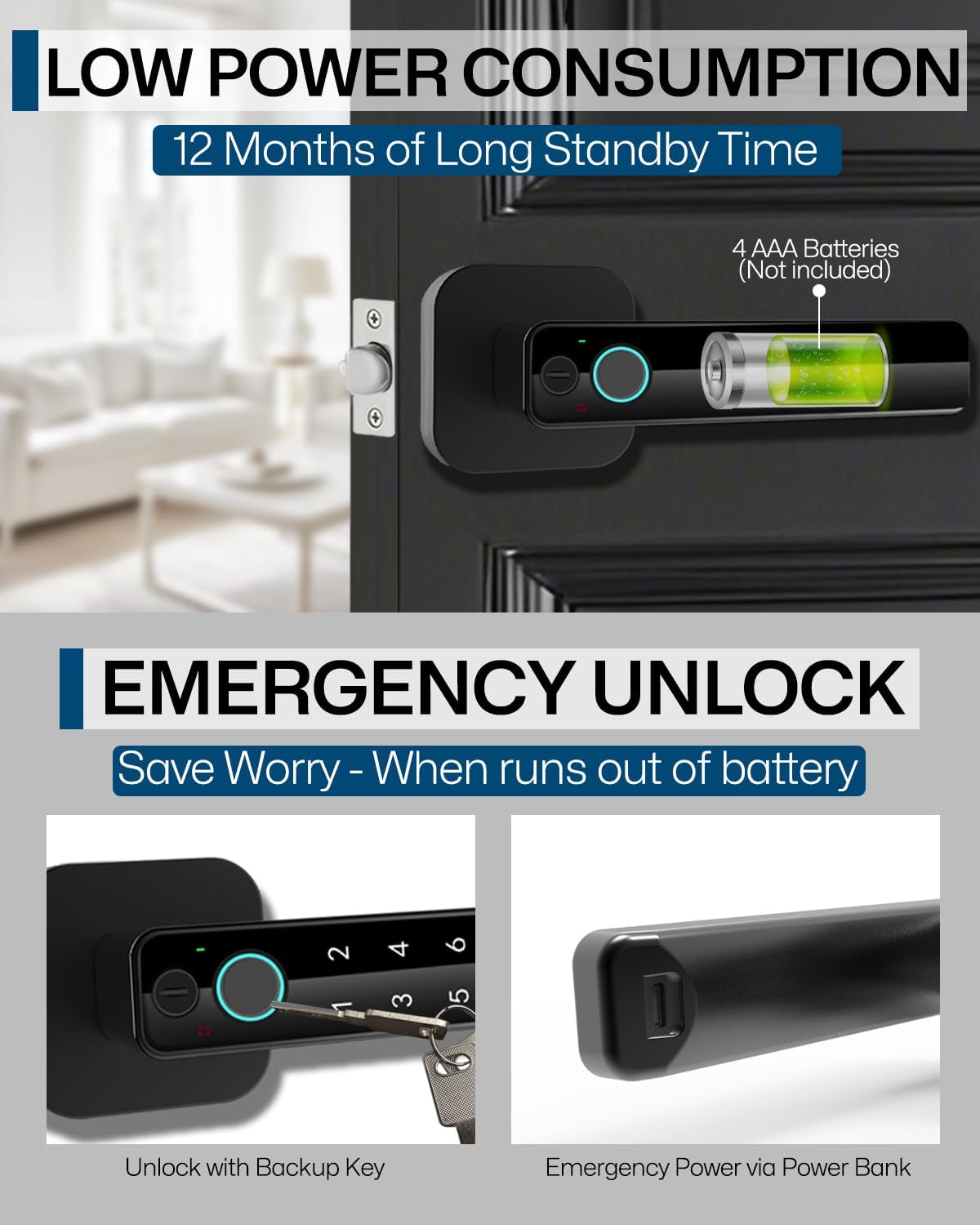 5-in-1 Smart Fingerprint Door Lock,Keyless Entry Digital Knob, Bluetooth App Control, Card and Key, Biometric Door Knob with Handle, Easy to Install for Exterior, Interior, Bedroom Doors