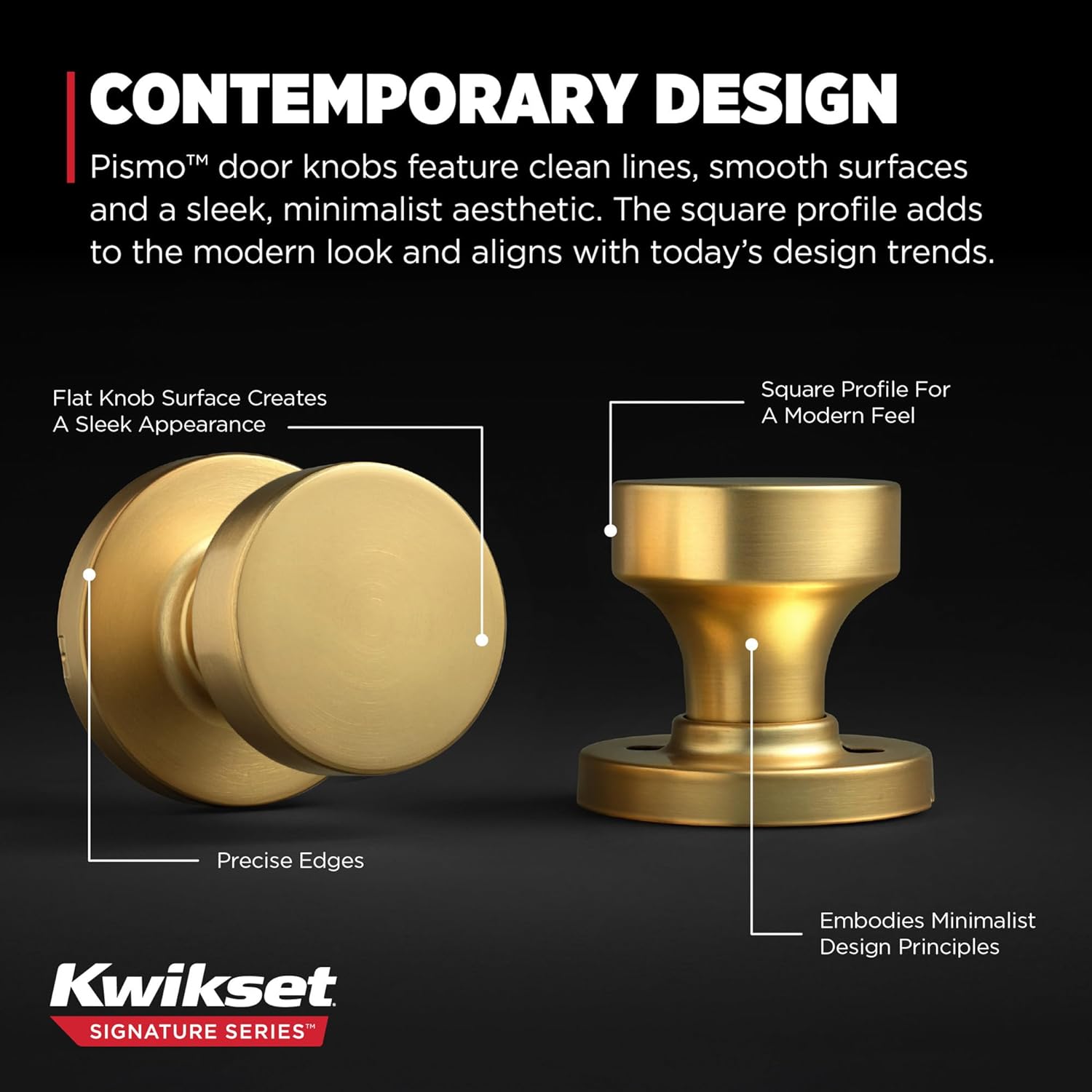 Kwikset Pismo Interior Passage Door Knob, Handle for Closet and Hallway Doors, Non-Locking Doorknob, Satin Brass, Round, Microban Protection