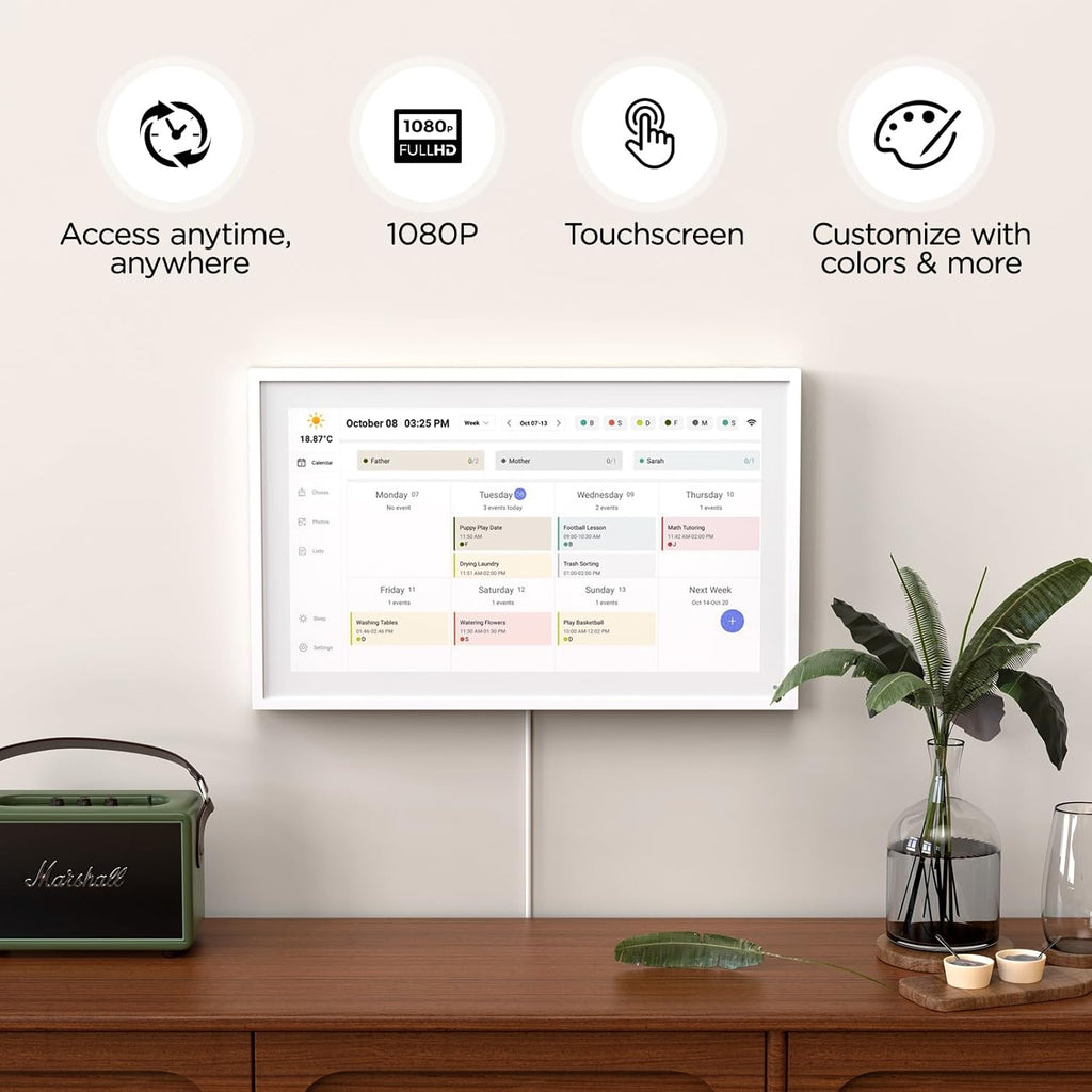 Mezed 21.5" Smart Digital Calendar, Meal Schedule, Duty Chart, HD Smart Touch Screen Home Interactive Electron Calender - Built-in Digital Photo Frame Function, Wall-Mountable (white, 21.5)