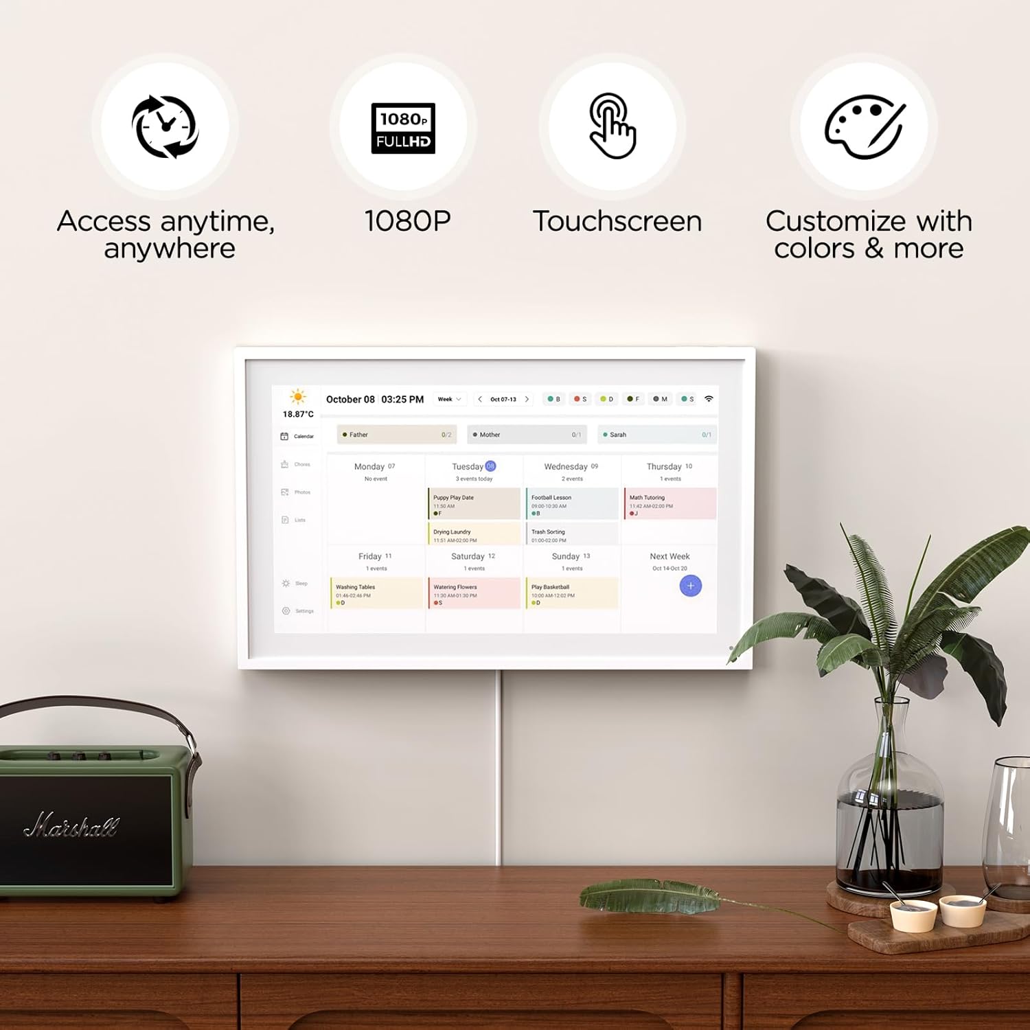 Mezed 21.5" Smart Digital Calendar, Meal Schedule, Duty Chart, HD Smart Touch Screen Home Interactive Electron Calender - Built-in Digital Photo Frame Function, Wall-Mountable (white, 21.5)