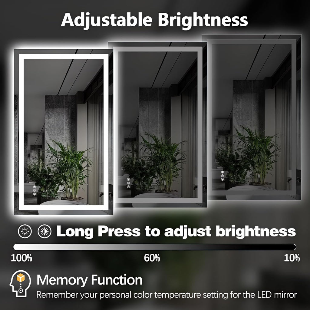Niccy 40" x 24" LED Bathroom Mirror with Lights, Backlit and Front Lit, Lighted Vanity Mirror for Wall with 3 Colors, Anti-Fog, Shatter-Proof, Memory for Bedroom, Horizontal/Vertical
