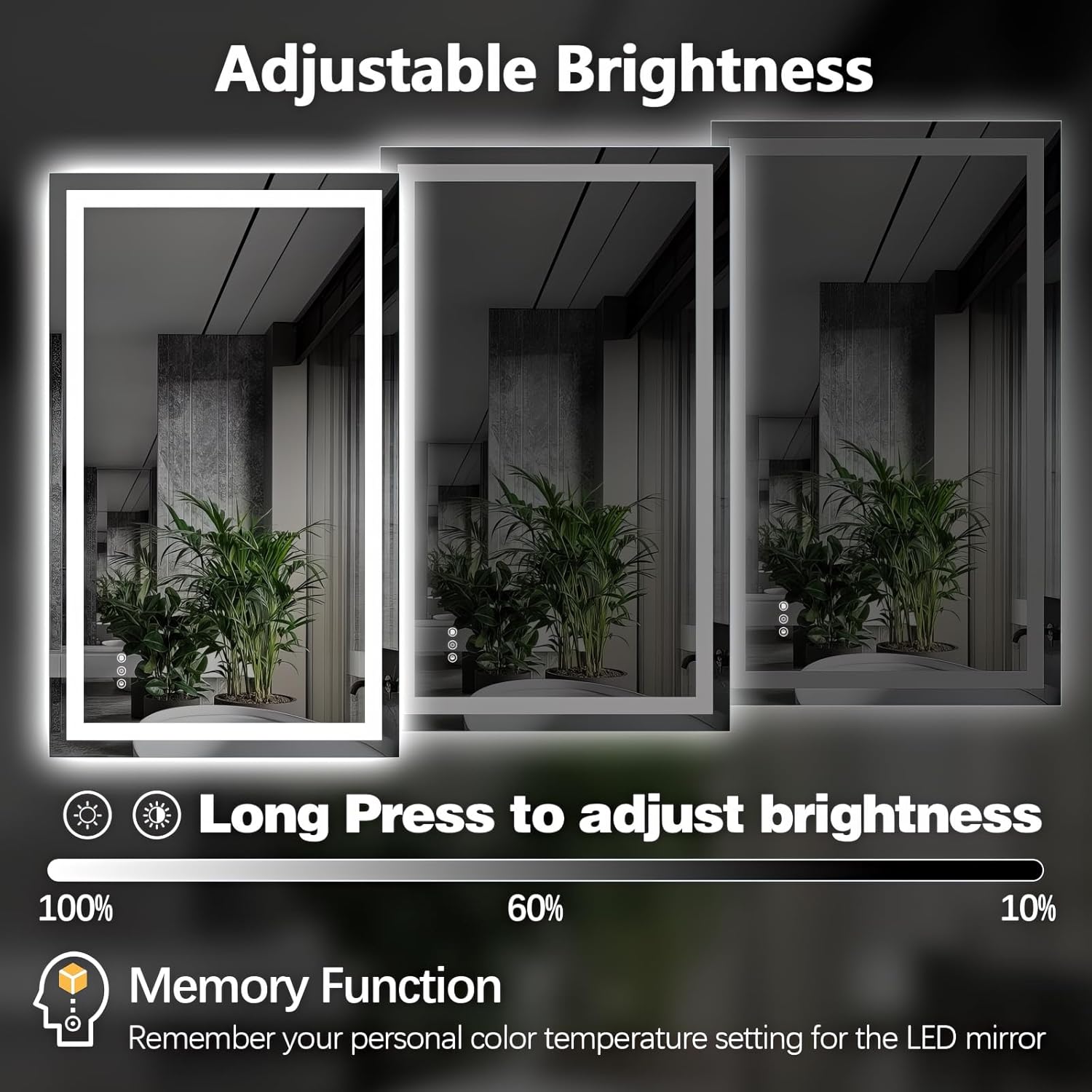 Niccy 40" x 24" LED Bathroom Mirror with Lights, Backlit and Front Lit, Lighted Vanity Mirror for Wall with 3 Colors, Anti-Fog, Shatter-Proof, Memory for Bedroom, Horizontal/Vertical