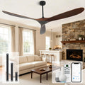 Ceiling Fan Without Light, 72 Inch Smart Wood Ceiling Fan no Lights, Compatible with Alexa/Google, 3 Natural Walnut Blades, Remote, Quiet Reversible DC Motor for Indoor Outdoor