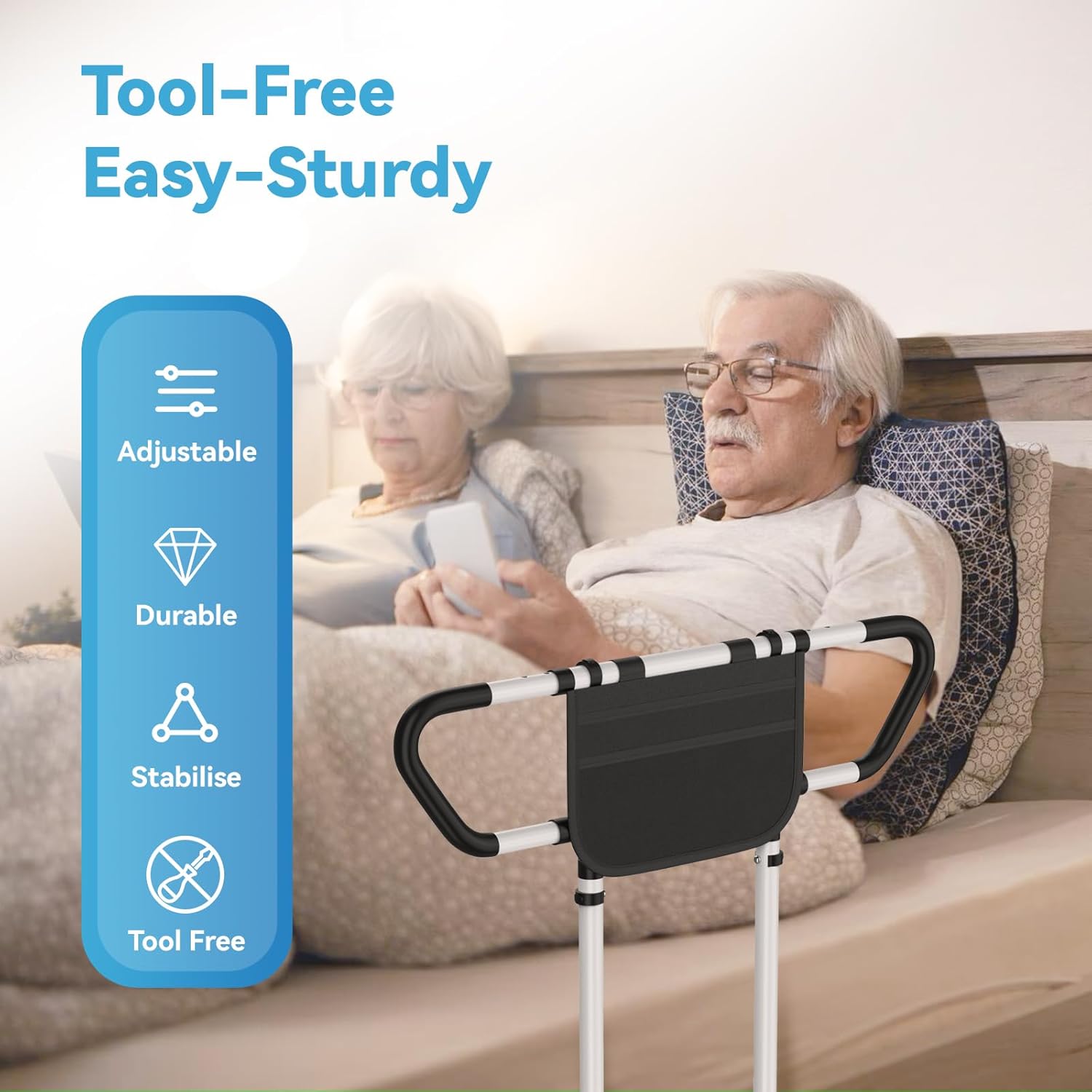 Bed Rails for Elderly Adults Safety - ASTM F3186-17 Certified 400lbs Capacity Adjustable Bed Assist Rail with Non-Slip Handles & Storage Bag, Fits Twin/Full/Queen/King Beds