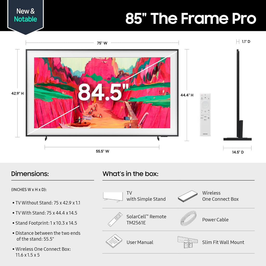 Samsung 85-Inch Class The Frame Pro LS03FW 4K Neo QLED Mini LED Smart TV (2025 Model) Slim Fit Wall Mount Modern Frame Design with Wireless One Connect, NQ4 AI Gen3 Processor, Art Mode, Alexa Built-in