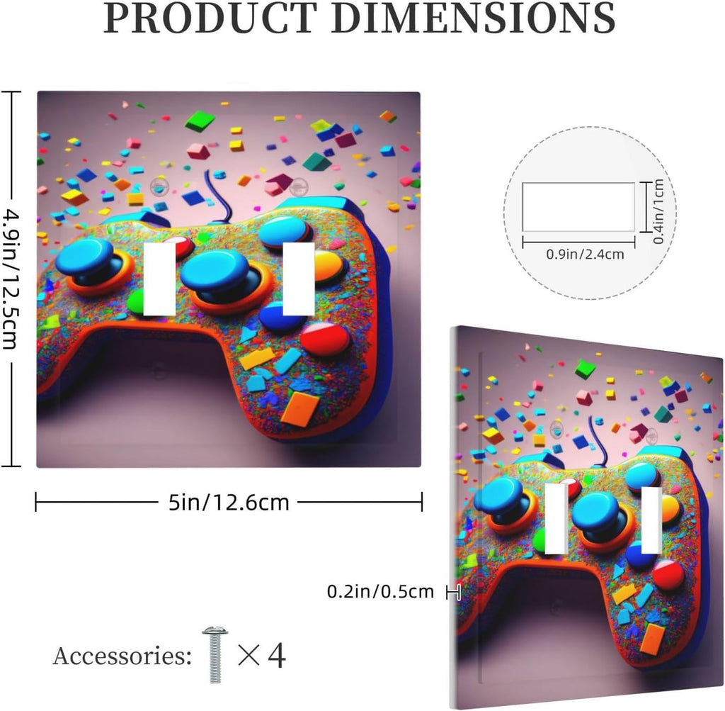 Videos Game Controller 2 Gang Double Toggle Decorative Light Switch Covers Electrical Faceplate Switchplates for Bathroom Kitchen Home