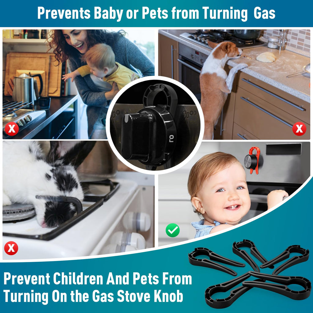 Stove Knob Lock for Child Safety and Proofing (5 Pack), Oven Knob Safety Covers for Kids and Pets(Black)