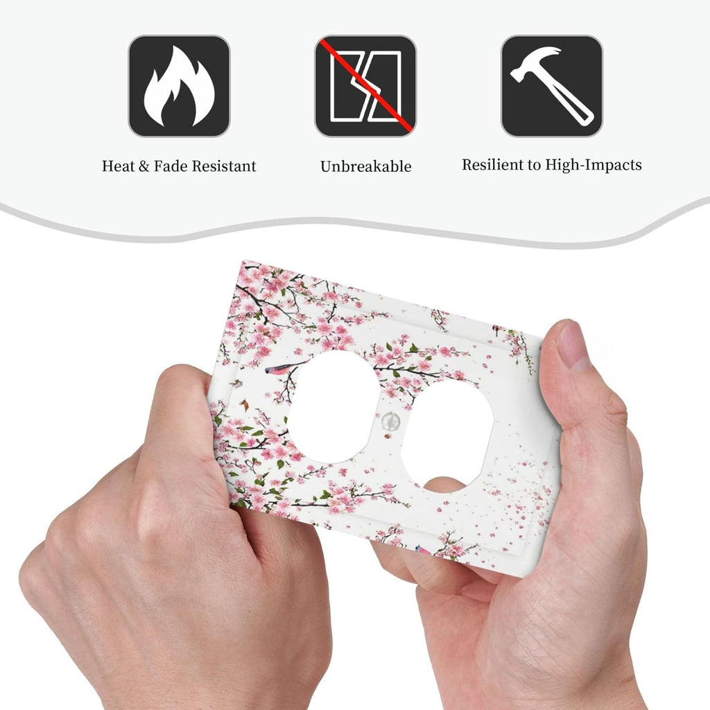 Decorative Outlet Covers Rustic Plum Blossom Pink Flowers 1 Gang Duplex Light Switch Cover Plate Unique Wall Plate Electrical Switch Plate Covers for Home Bedroom Decor （2 Pack）