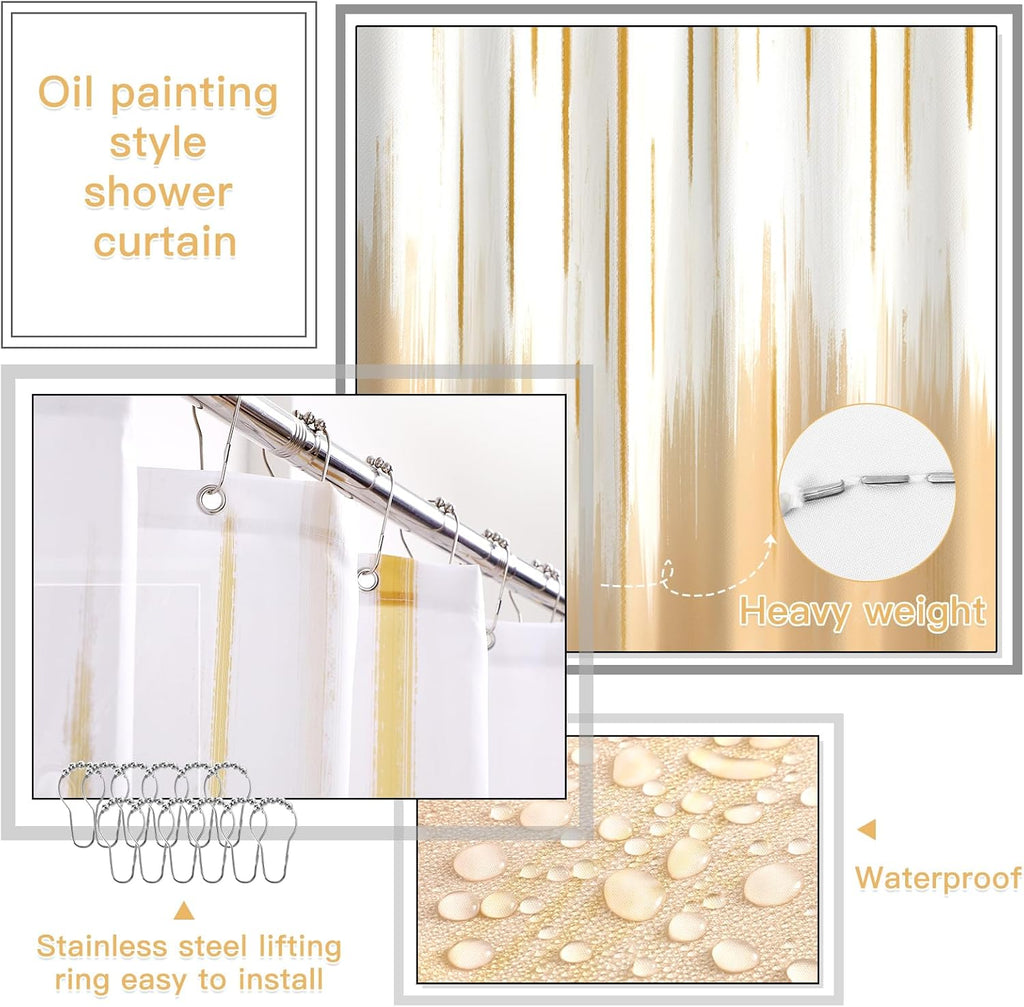 32PCS Bathroom Sets with Shower Curtain and Rugs-Beige Bathroom Accessories,Non Slip Bathroom Rugs Set with Toilet Lid Cover, Waterproof Shower Curtain, 3PC Soap Dispenser with Trash Can