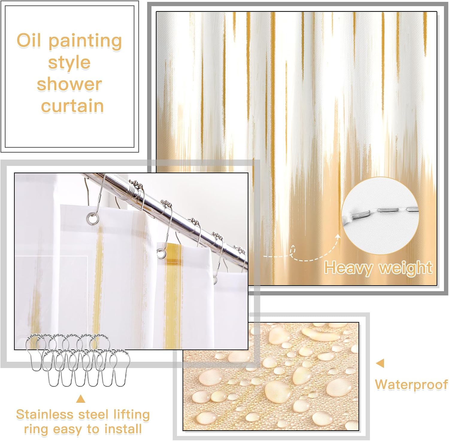 32PCS Bathroom Sets with Shower Curtain and Rugs-Beige Bathroom Accessories,Non Slip Bathroom Rugs Set with Toilet Lid Cover, Waterproof Shower Curtain, 3PC Soap Dispenser with Trash Can